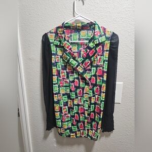 Sheer Colorful Geometric Blouse
